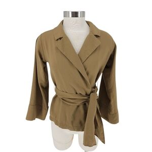 Banana Republic Wrap Shirt Whiskey Brown Wide Long Sleeve Collared Top XS